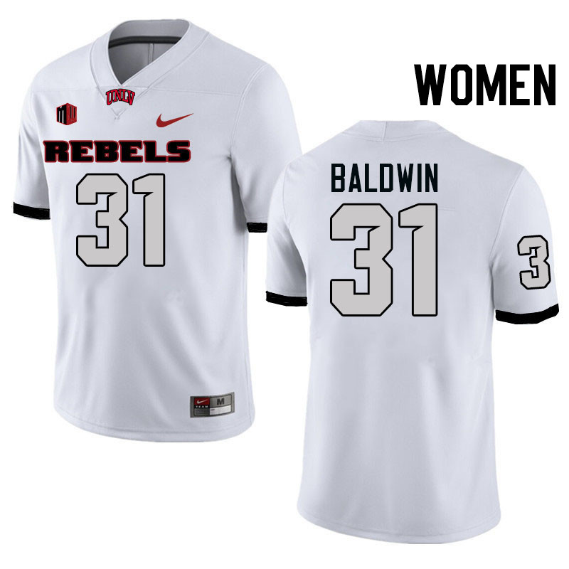 Women #31 Jalen Baldwin UNLV Rebels College Football Jerseys Stitched-White